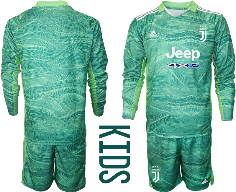 Youth 2021-2022 Club Juventus green Goalkeeper Long Sleeve blank Adidas Soccer Jersey